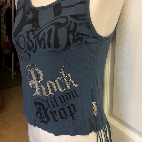 GUC AEROSMITH CROPPED T W/BLING & FRINGE!! - Picture 3 of 6
